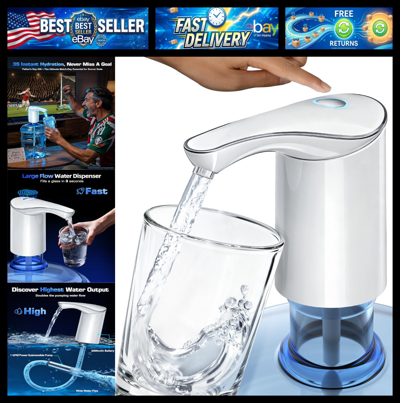 【Highest-Output】 Water Dispenser for 5 Gallon Jug, Electric USB C Water Pump Bot