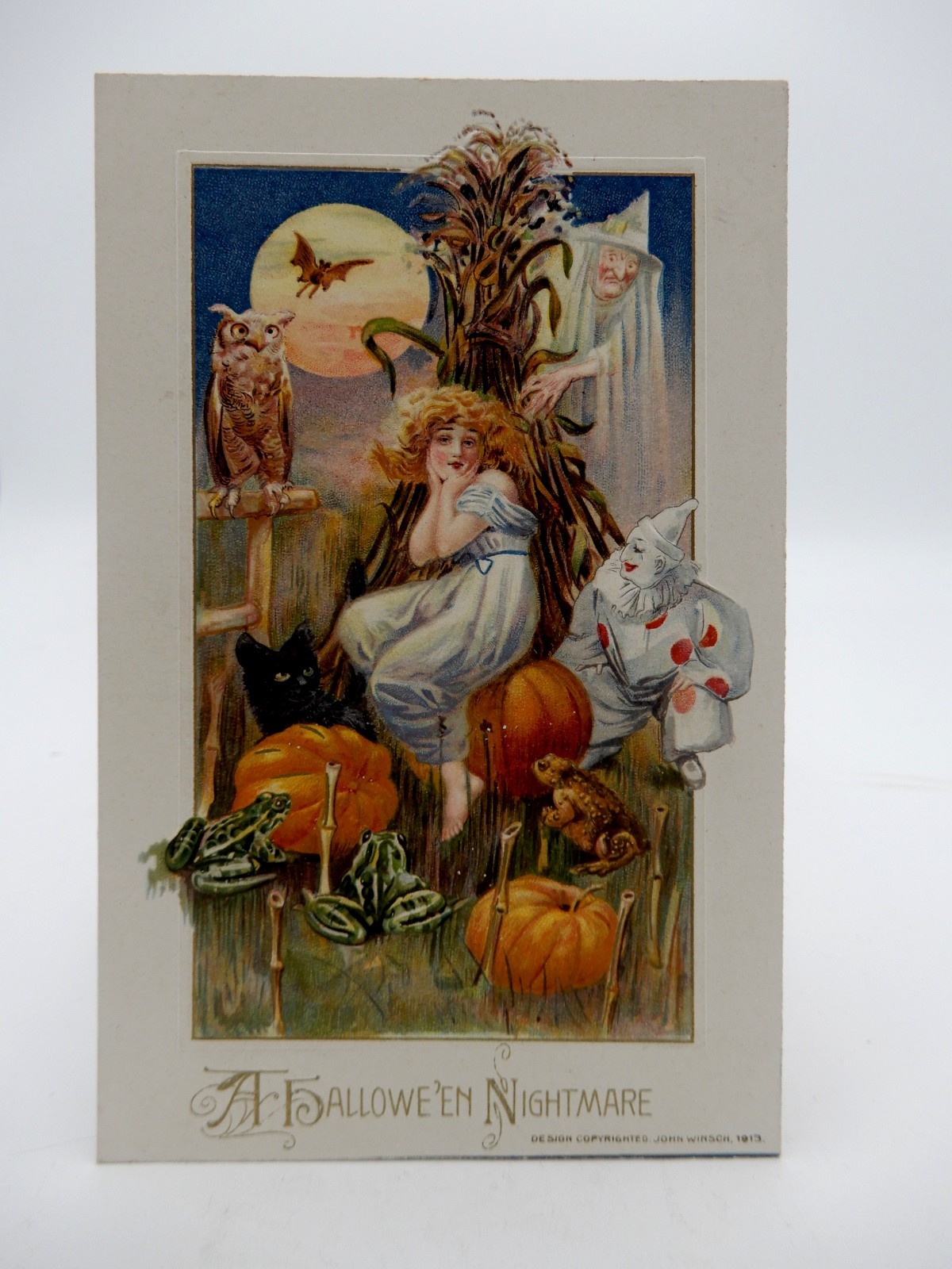 John Winsch Sam Schmucker Halloween Postcard Girl with Cat Bat Frogs Witch etc. John Winsch Sam Schmucker Halloween Postcard Girl with Cat Bat Frogs Witch etc.