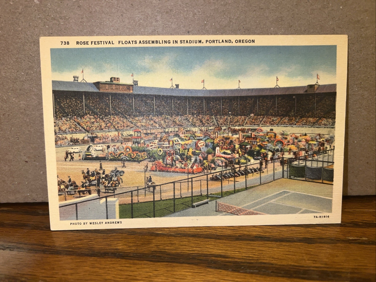 Rose Festival Floats Assembling in Stadium, Portland Oregan post card