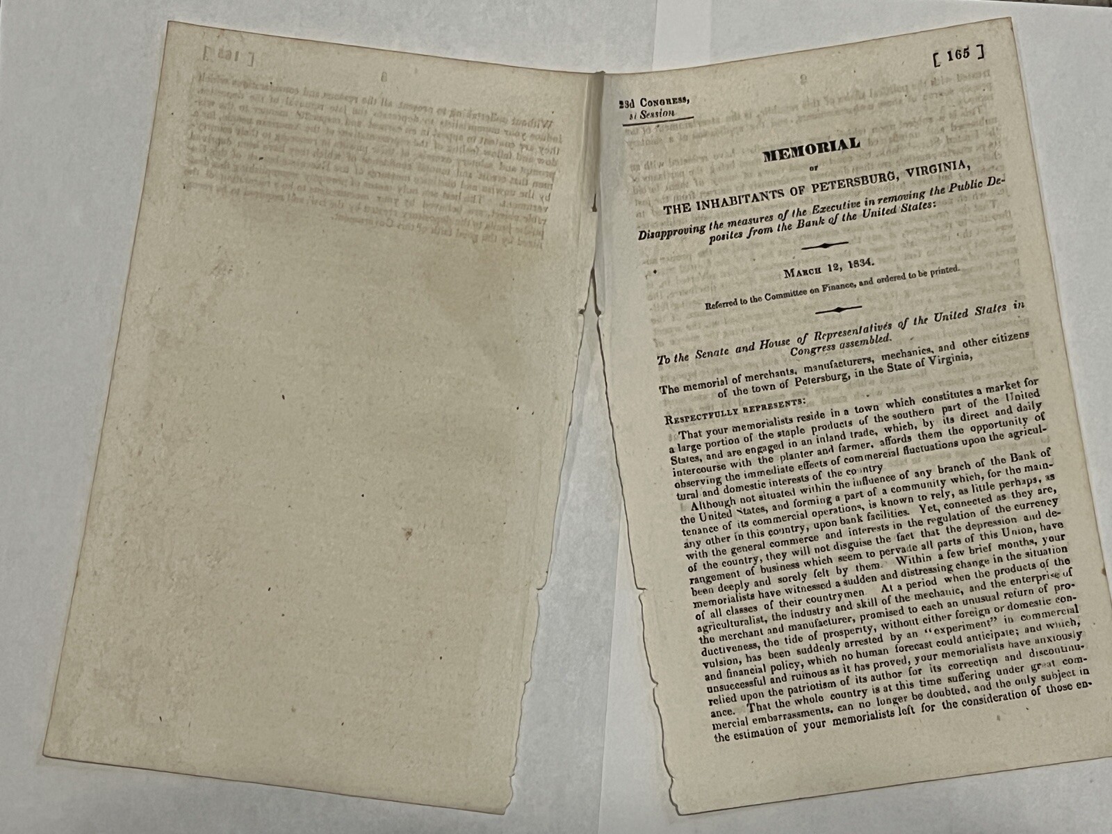 1834 PETERSBURG, VIRGINIA MEMORIAL DOCUMENT \