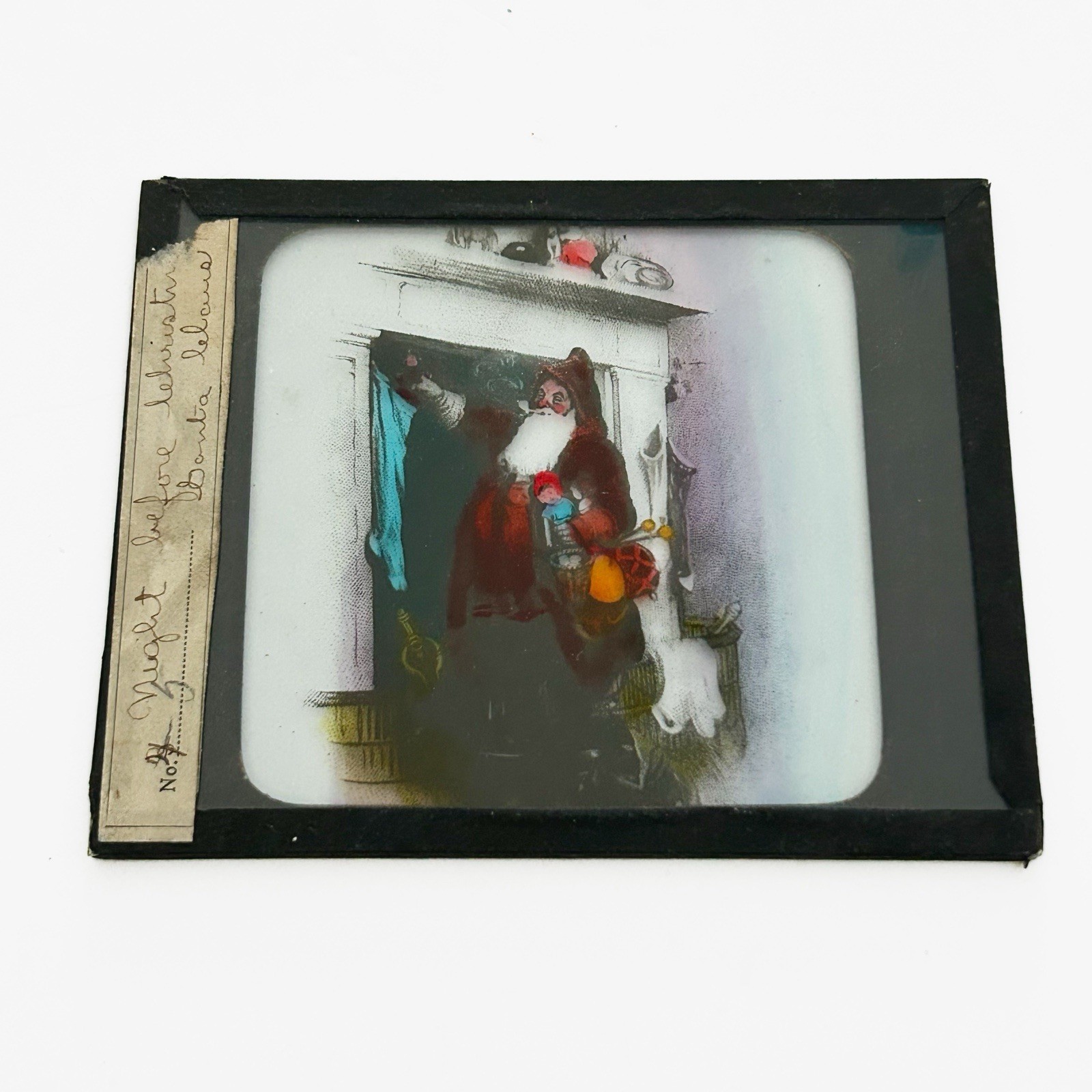 Antique Victorian Christmas Magic Lantern Glass Slide Visit From Santa Claus