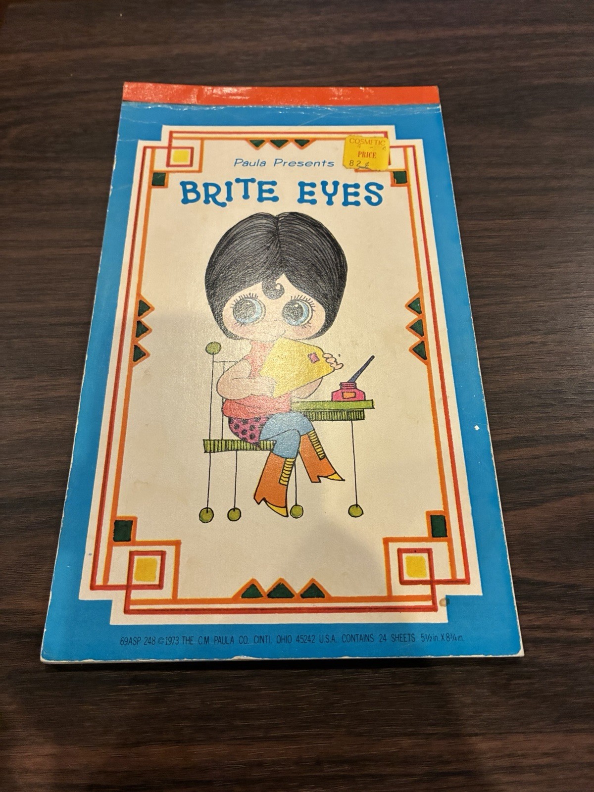 Vintage 1973 Paula Presents Brite Eyes Stationery Writing Pad Big Eye 19 Pages