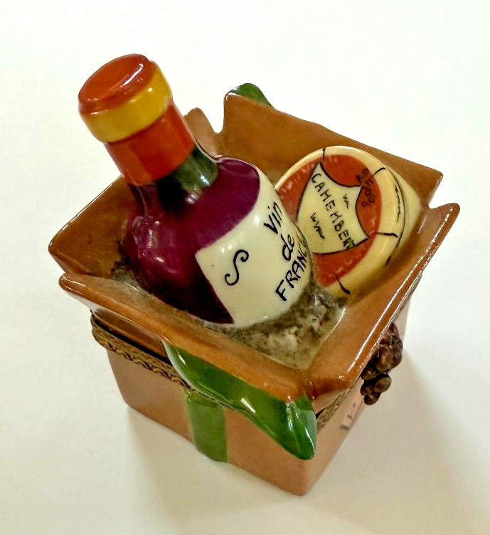 Authentic Vintage French Limoges Box - Cheese Wine Gift Basket Parcel