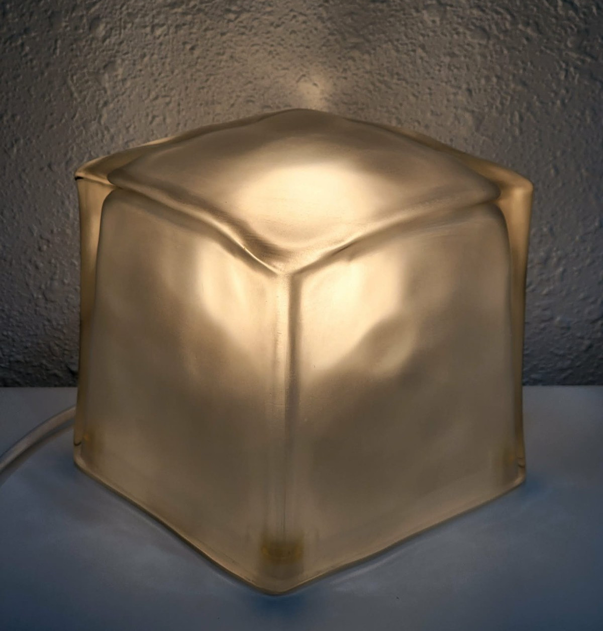 Rare Vintage 1990s IKEA Iviken Ice Cube Table Lamp Frosted Glass Block HTF