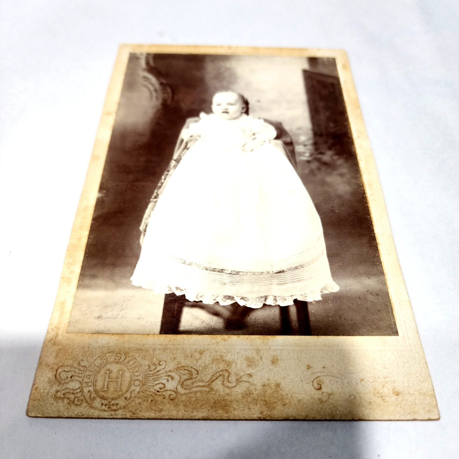 Antique 1890s Photo Albert F Francis Baby Lace Gown Hales Studio Peoria Illinois