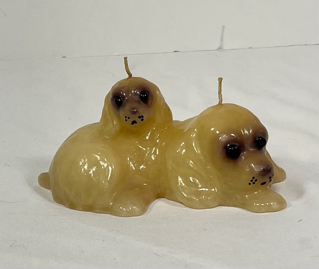 Vintage 1970's Wax Novelty Candle Dogs Cocker Spaniel 