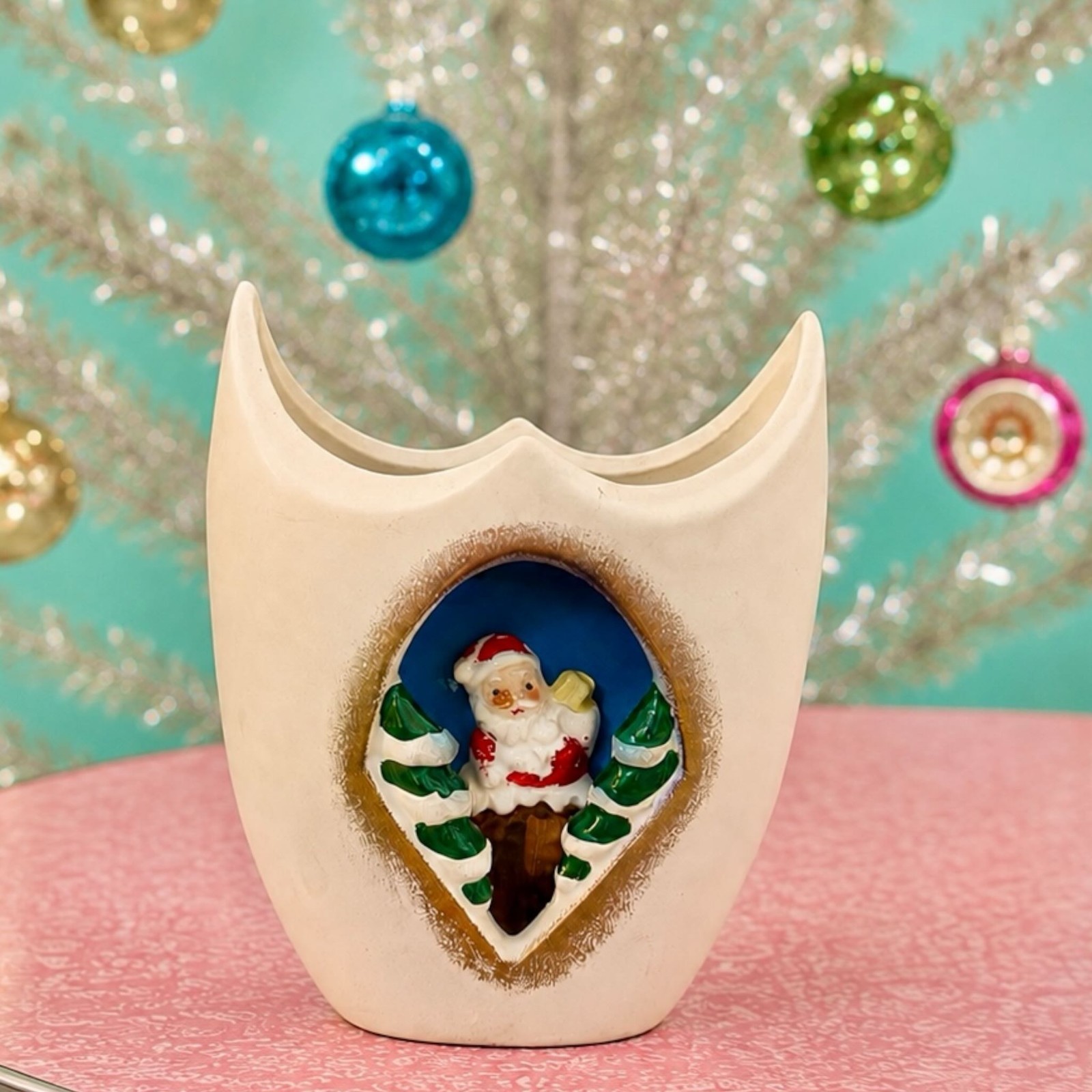 🎄 Vintage Holt Howard Santa in Snow Vase Planter 3D Christmas Diorama MCM Japan