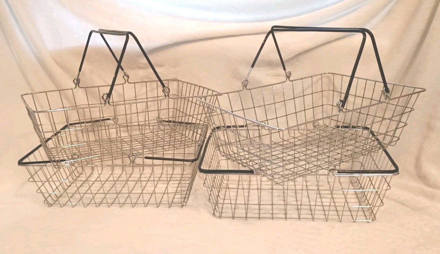 Vintage Wire Shopping Baskets with Folding Handles 19.5\