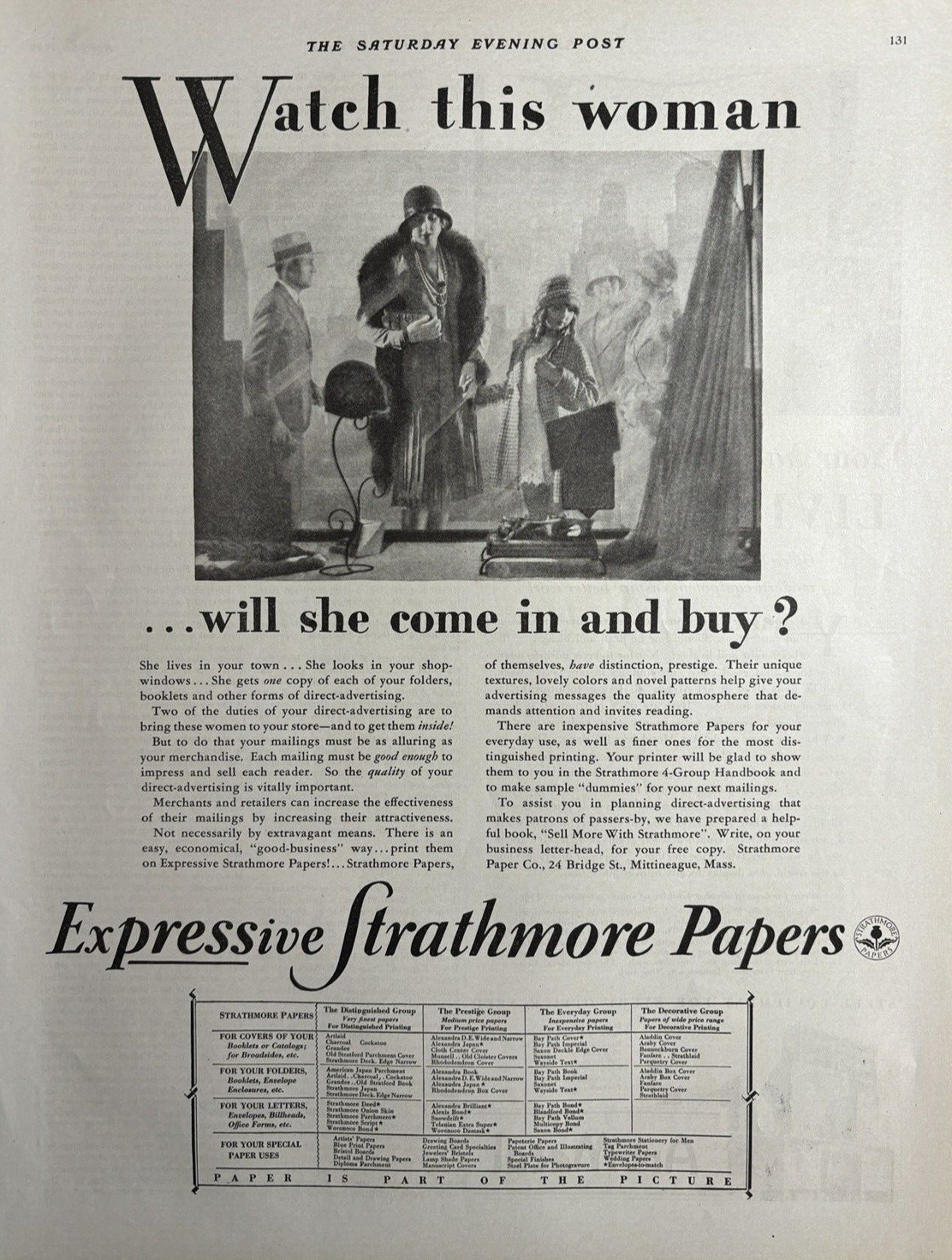 1929 Strathmore Papers Expressive Business Mittineague Mass Woman Vintage Print