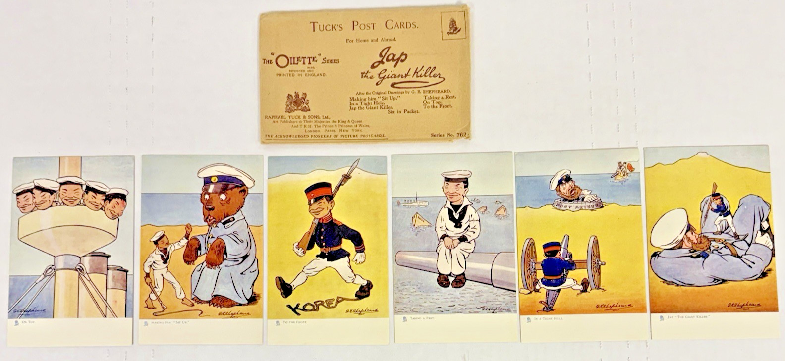 COMPLETE SET TUCK'S POST CARDS OILETTE SERIES #762 JAP THE GIANT KILLER EX COND
