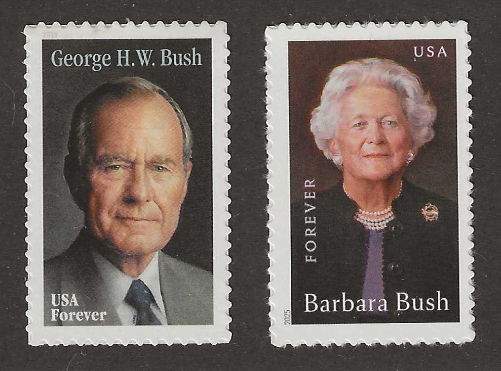 GEORGE H.W. BUSH & BARBARA BUSH - SET OF 2 U.S. POSTAGE STAMPS - MINT CONDITION