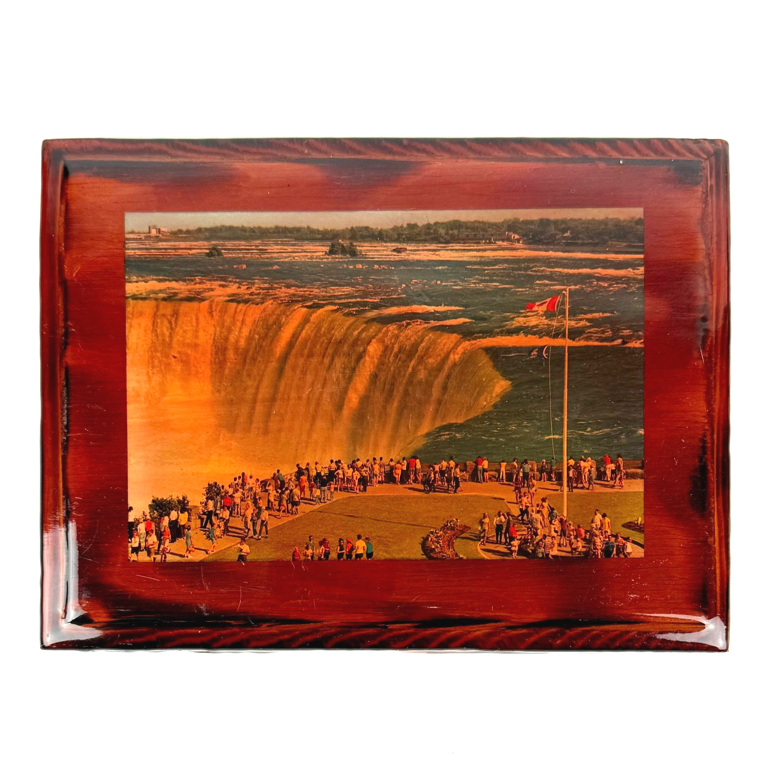 Vintage Canadian Horseshoe Falls Wooden Souvenir Plaque ca 1970s Niagara Falls