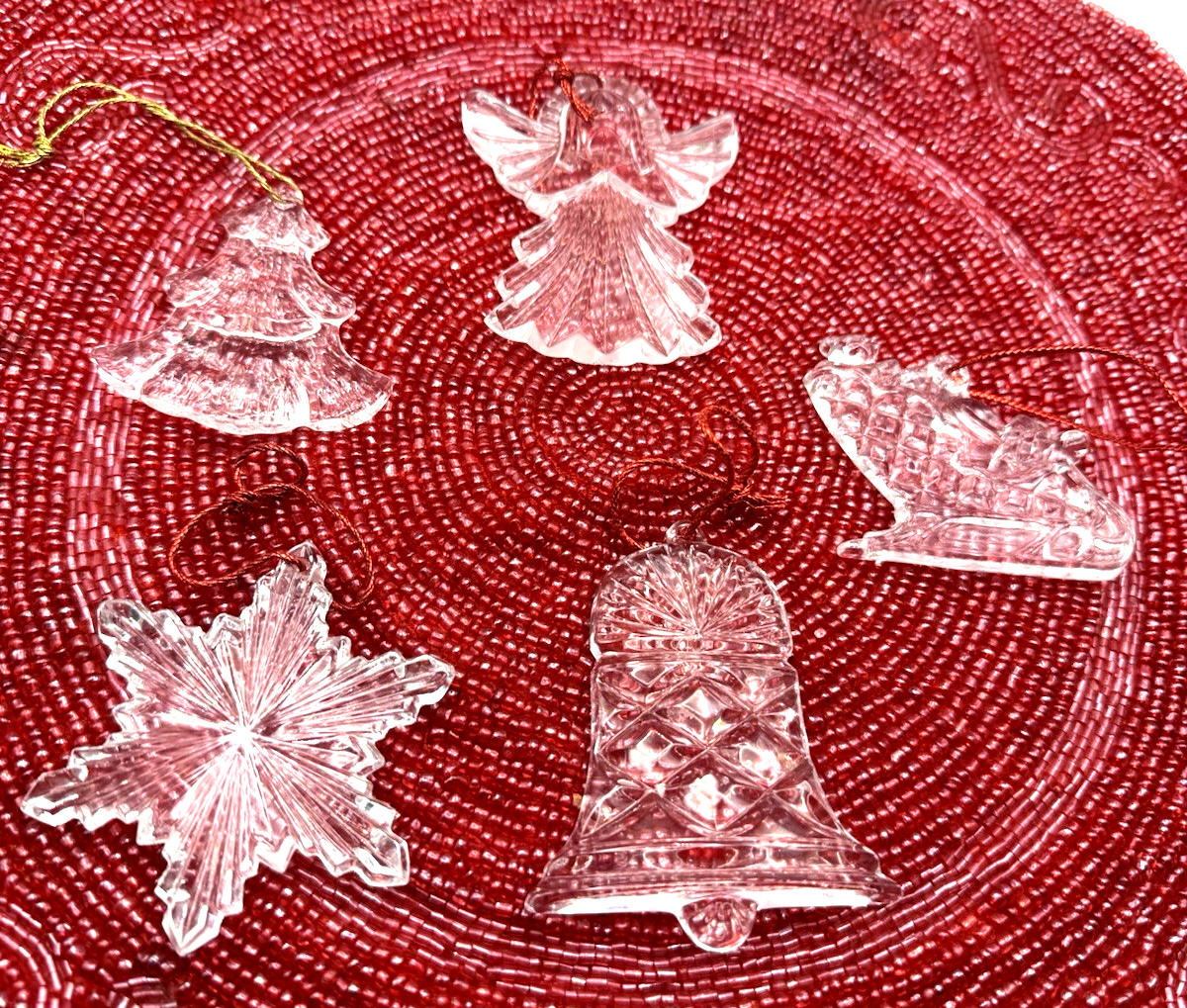 Lot of 5 Vintage PRINCESS HOUSE 24% Lead Crystal Christmas Ornaments EUC