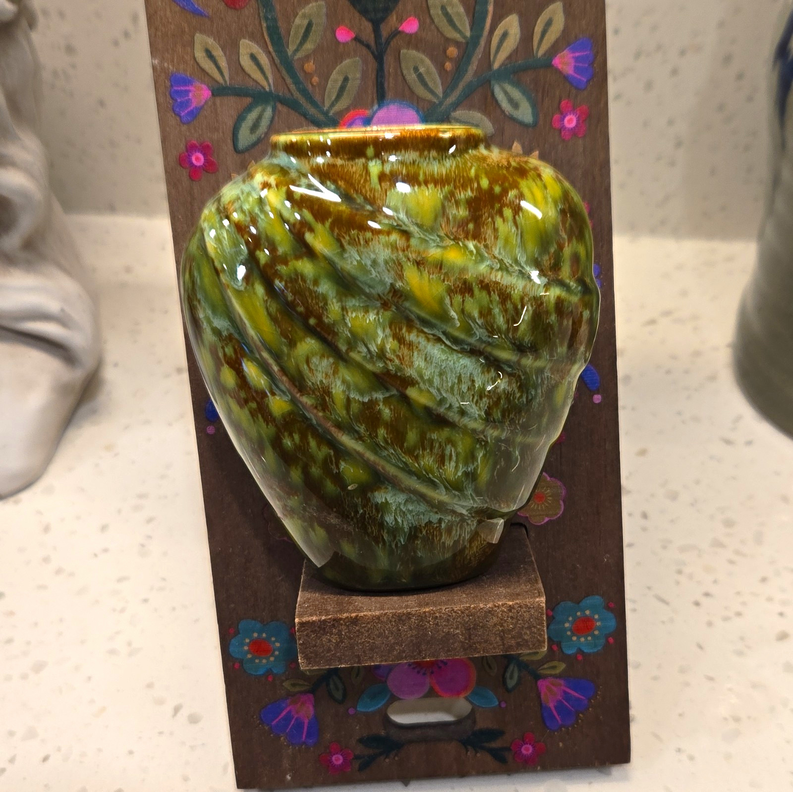 Vintage 1992 Studio Art Pottery Pillow Vase Green Drip Glaze Orange Interior ...