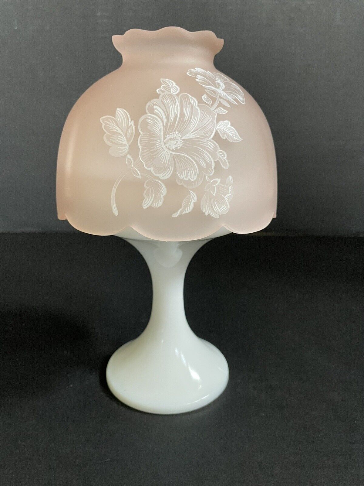 Vtg Westmoreland Pink Satin Glass Fairy Lamp w/ Milk Glass Base (Plz Read)