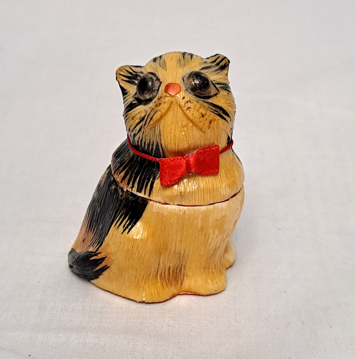 Vtg Otagiri Japan Lacquered Cat Trinket Box Paper Mache Hand Painted Kitty Pouch