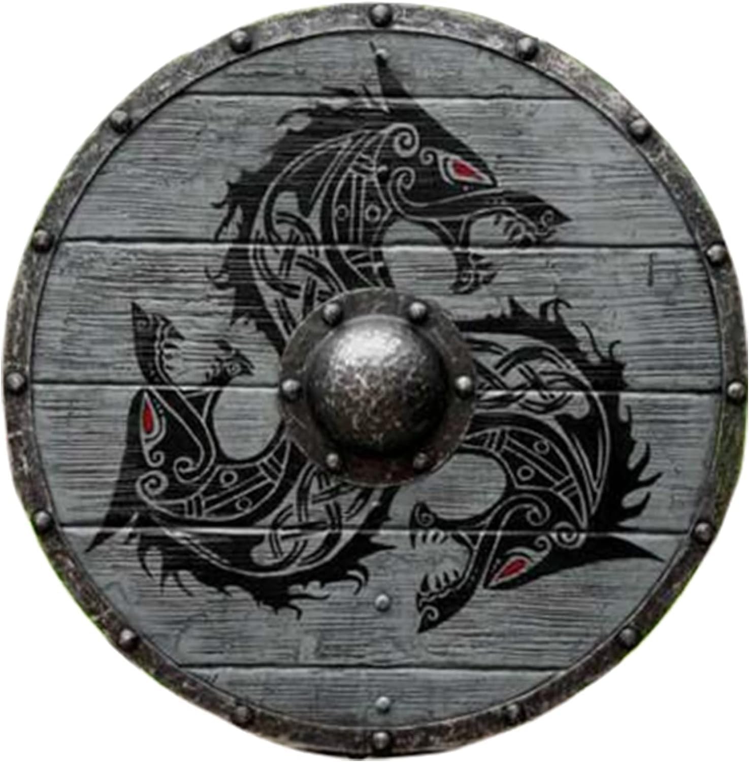 Viking Shield Medieval Fenrir Grey Wolf Shield Authentic Bettleworn Viking 61cm