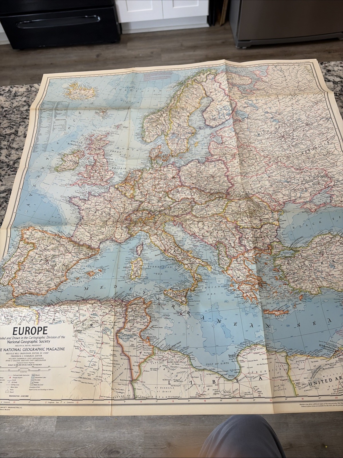 Map Of Europe 1969 National Geographic Folding One Sided Vintage Poster DWEE6