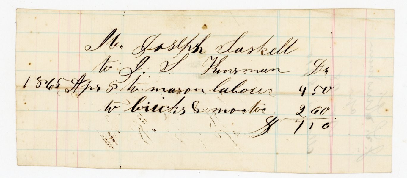 1865 Handwritten Labor Account Joseph Haskell J.F. Thurman Civil War Era Troy NH