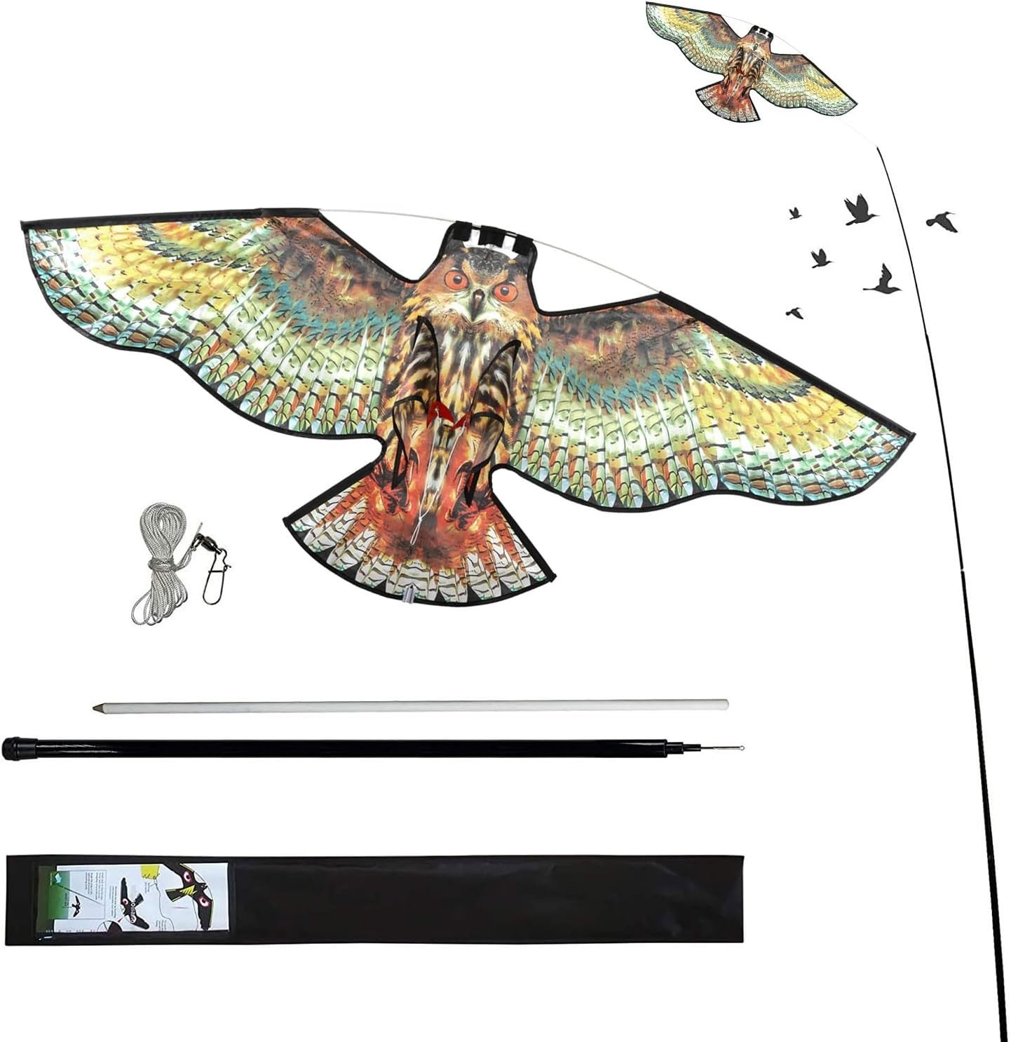 Bird Scare Flying Kite with 4m Pole Has The Effect of Scaring Birds-Owl