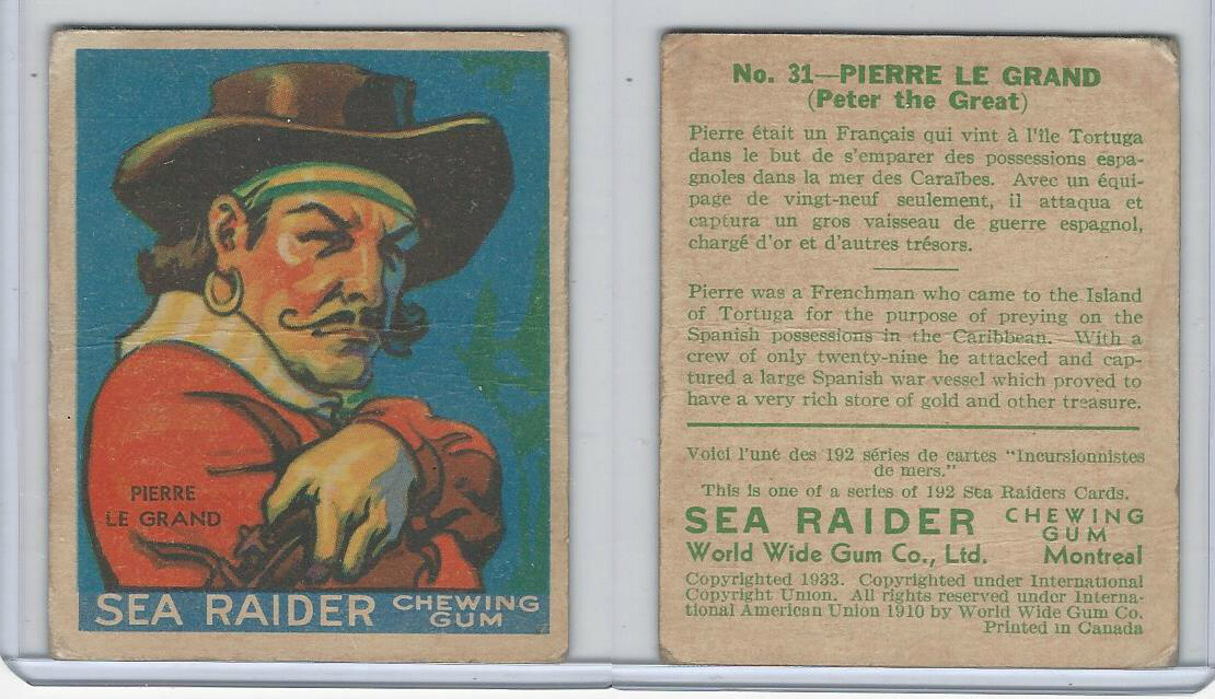 V359-2 World Wide Gum, Sea Raiders (French), 1933, #31 Pierre Le Grand