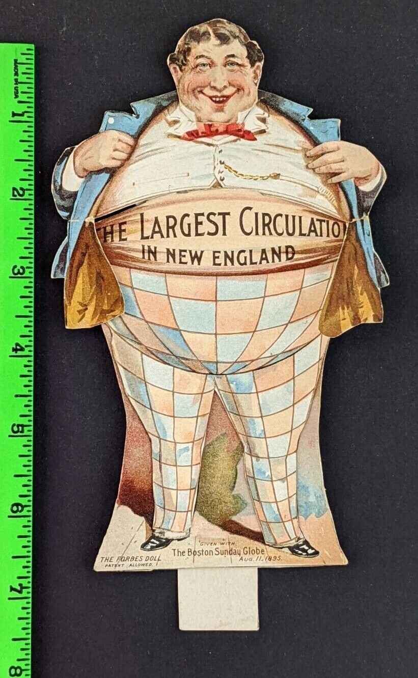 Vintage 1895 Boston Globe Fat Man Forbes Paper Doll Stand Up Die Cut Trade Card