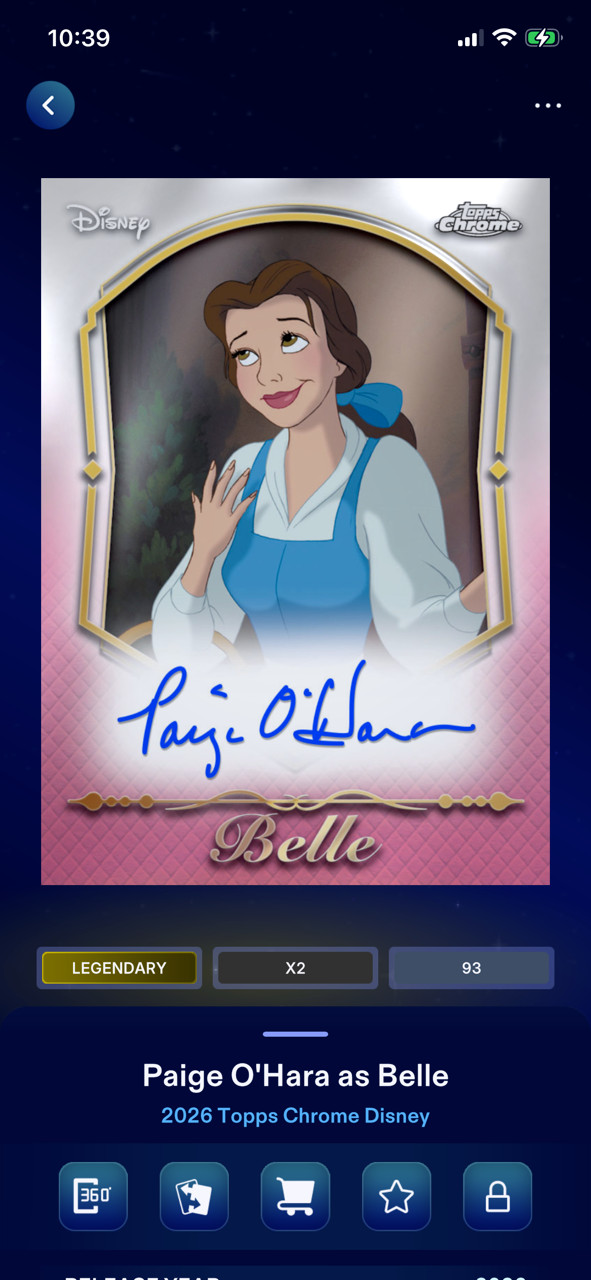 Topps Disney Collect Legendary Chrome Signature Paige O\'Hara as BELLE