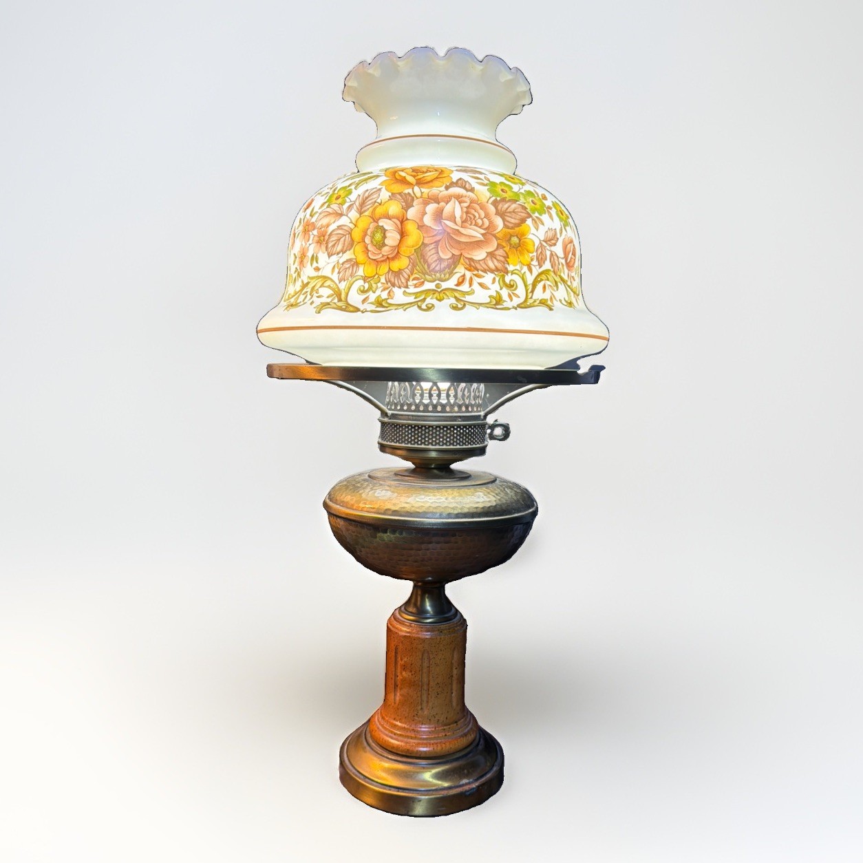 Vintage 21” GWTW Hurricane Parlor Lamp Yellow Rose Floral Glass Light