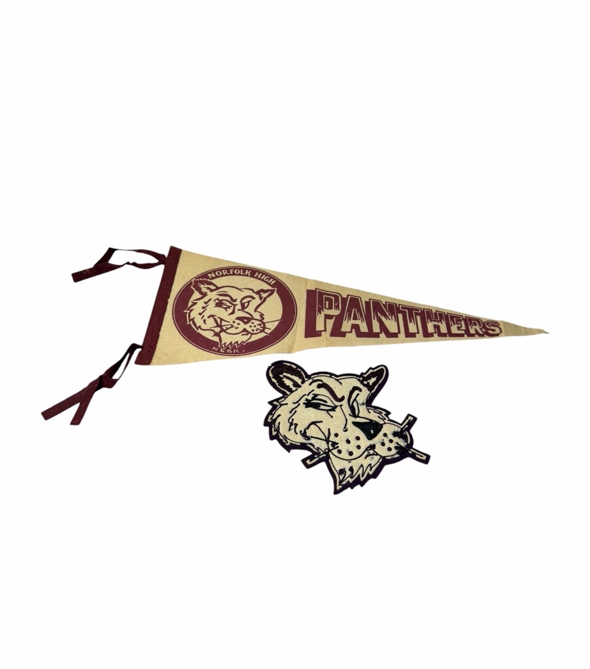 Vintage 50’s 60’s High School Panthers Felt pennant & Patch Norfolk Nebraska