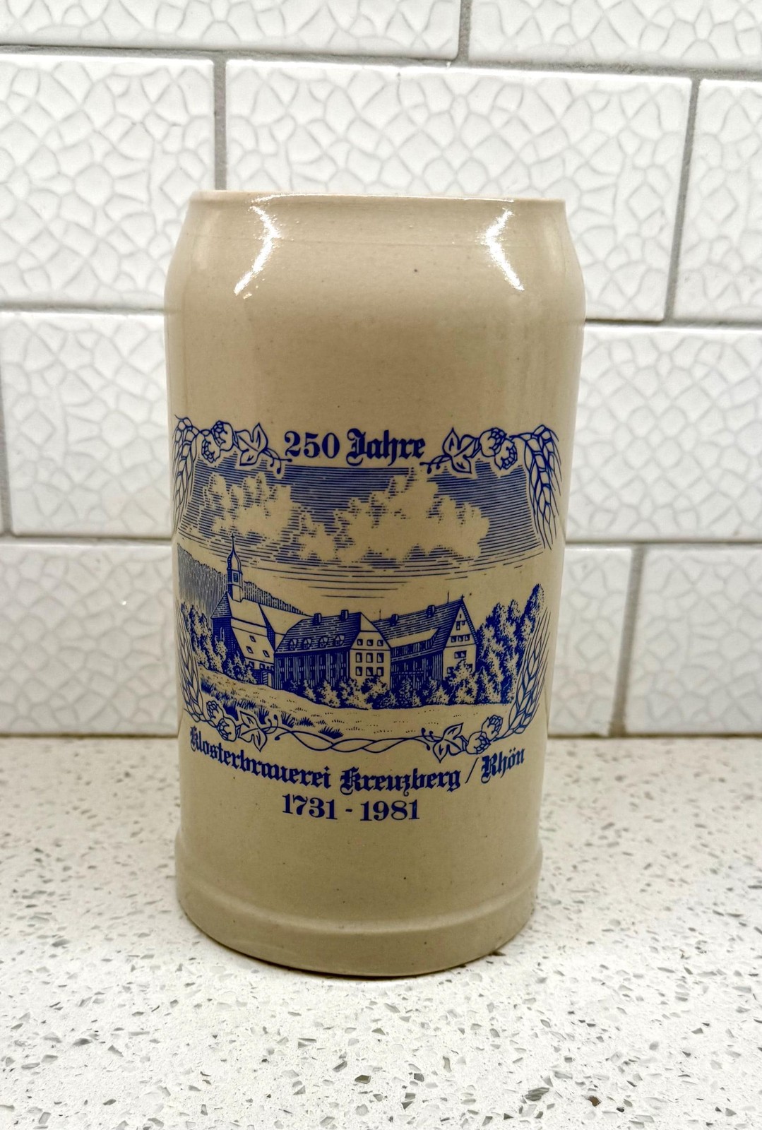 Vintage klosterbrauerei kreuzberg stoneware beer stein 1l (1731-1981)