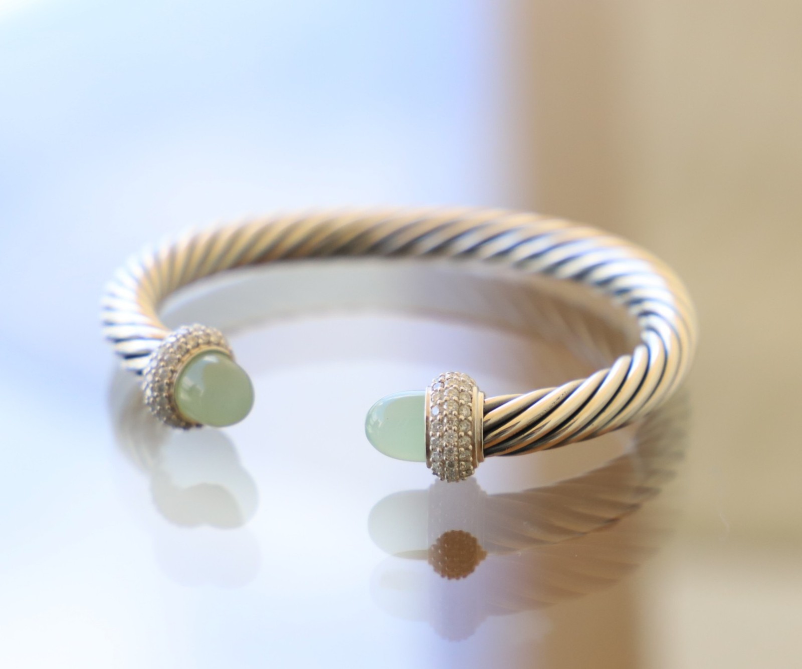David Yurman Chalcedony & Sterling Silver 7mm Cable Bracelet size Medium (6.75\