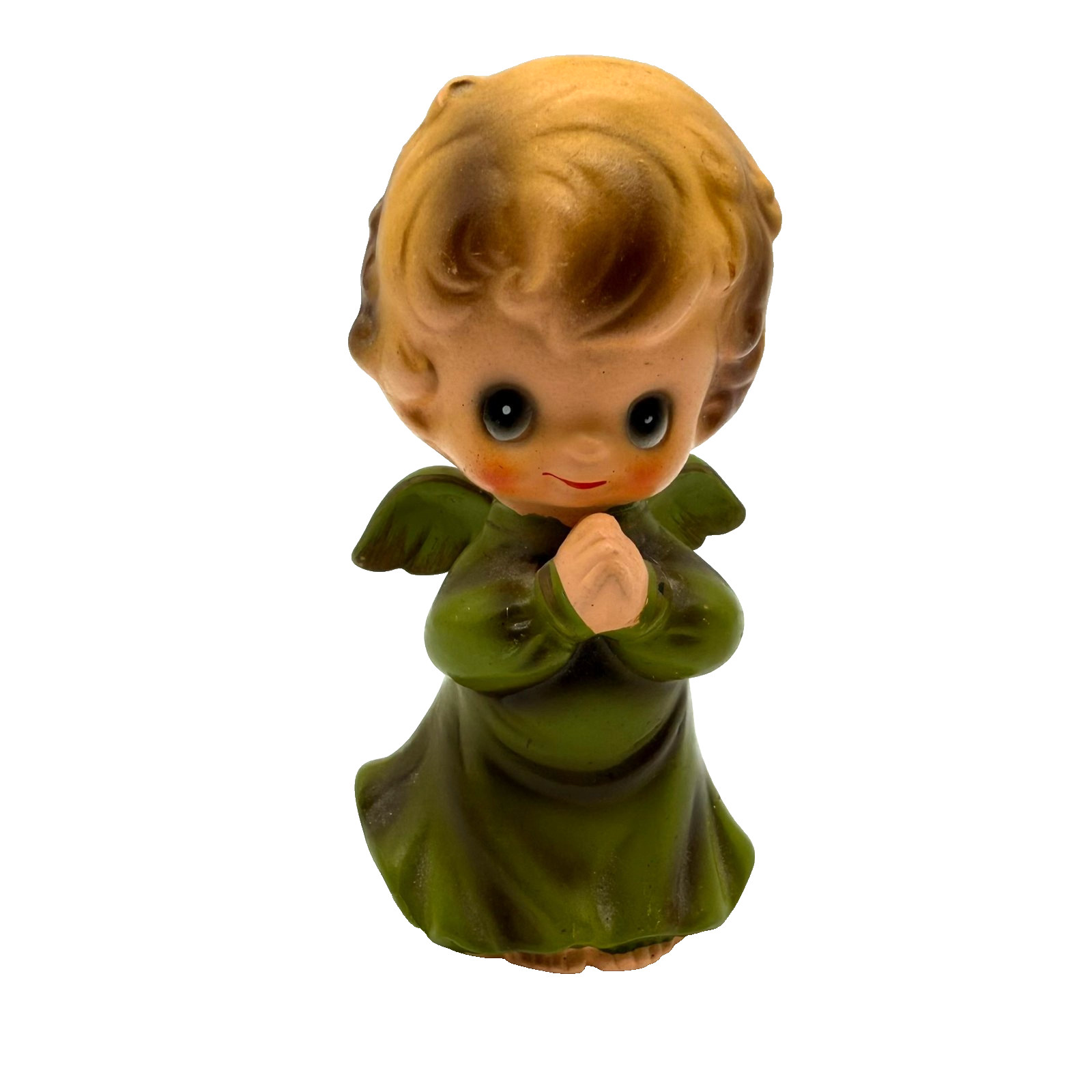 VTG HTF Josef Originals Wee Folks Green Praying Angel Figurine Big Eyes Japan