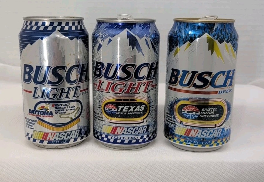 Lot of 3 Busch Light NASCAR Beer Cans Daytona Texas Bristol Empty Collectible...