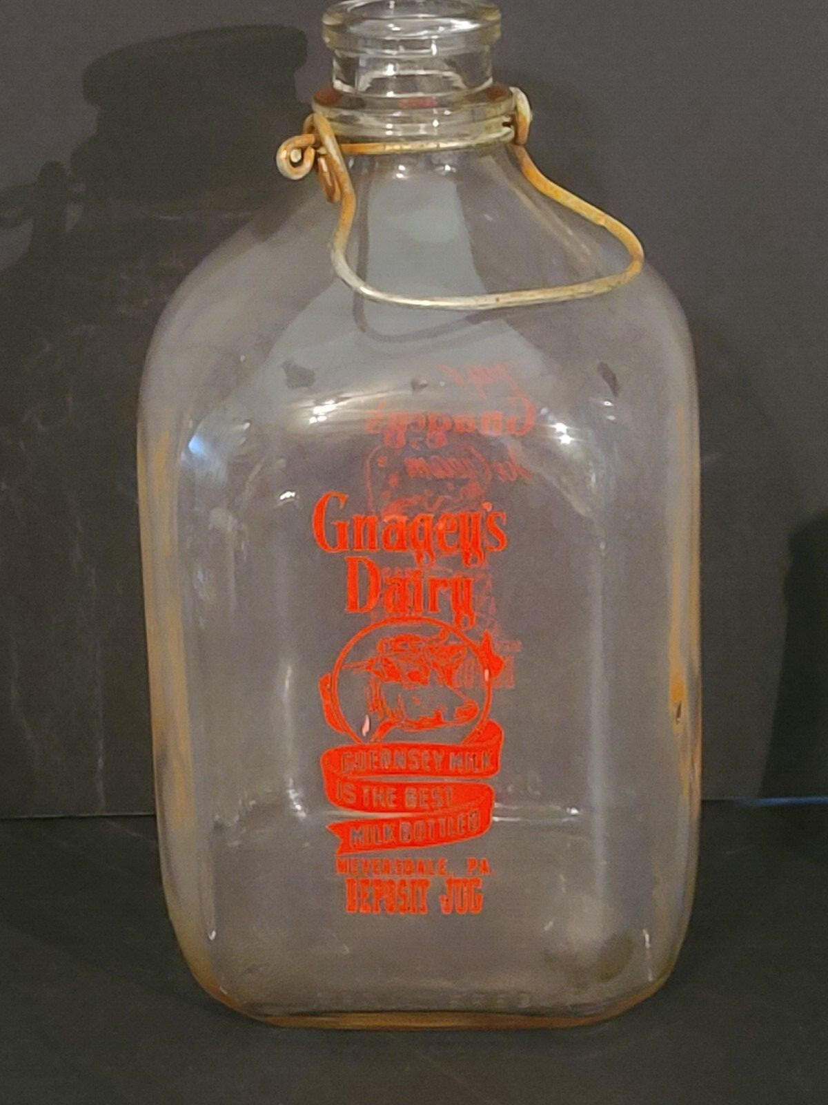 Gnagey\'s Dairy Meyersdale, PA. One Gallon Glass Milk Jug Bottle