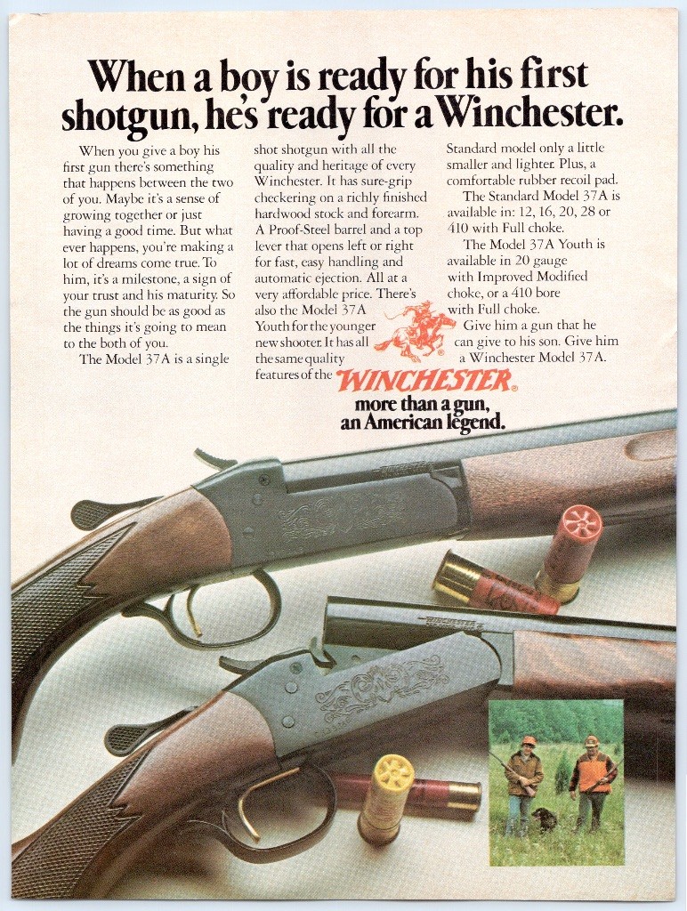 Winchester Model 37A Shotgun First Boys Gun American Legend 1970s Print Ad