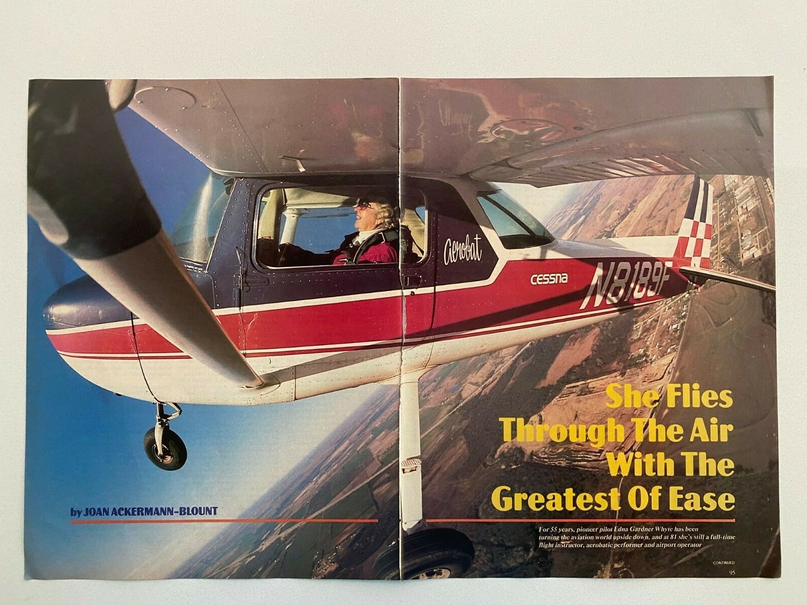 Edna Gardner Whyte Pioneer Pilot 1980\'s Vintage Magazine Photo