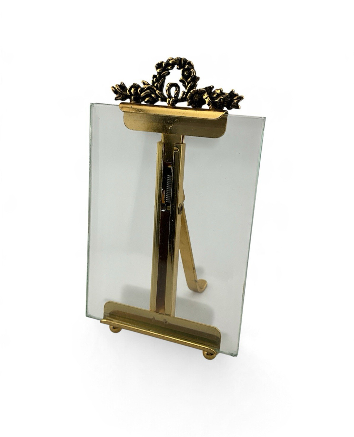19th Century Louis XVI Style Brass And Beveled Glass Photo Frame 3” X 4”