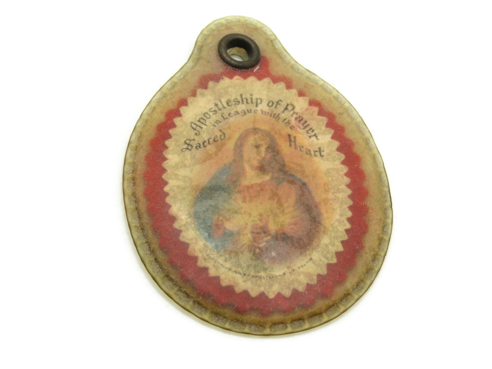 Antique 1896 Sacred Heart of Jesus Medal Apostleship of Prayer Celluloid Charm