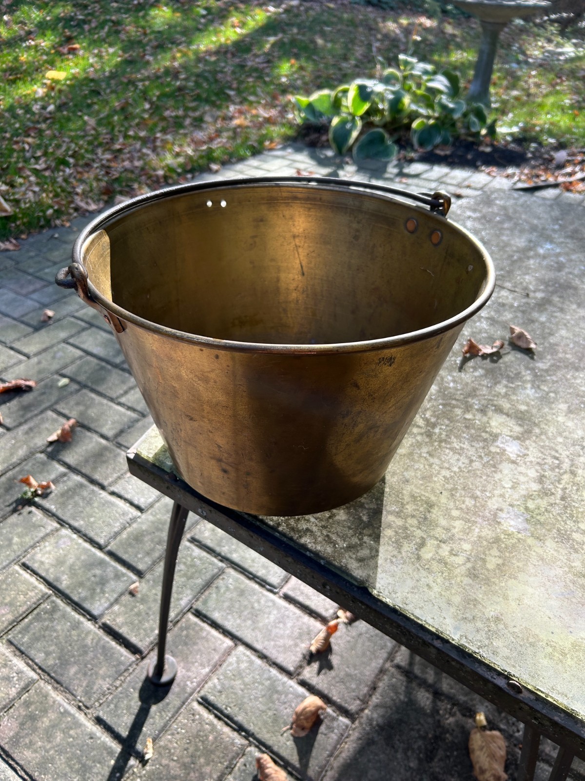 Antique Brass Bucket Large Ansonia Hearth Pot w Handle 12 3/4” Farmhouse 1851
