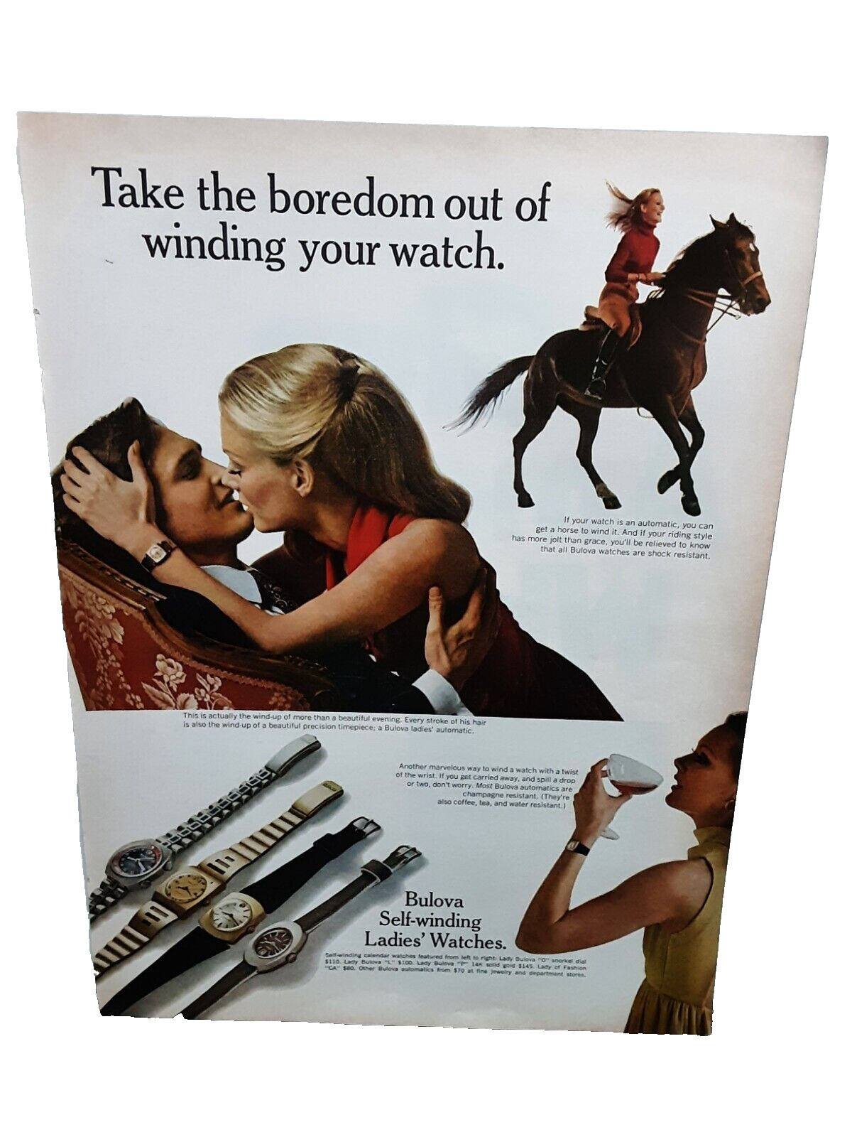1972 Bulova Self Winding Ladies Watches Vintage Print Ad 70s
