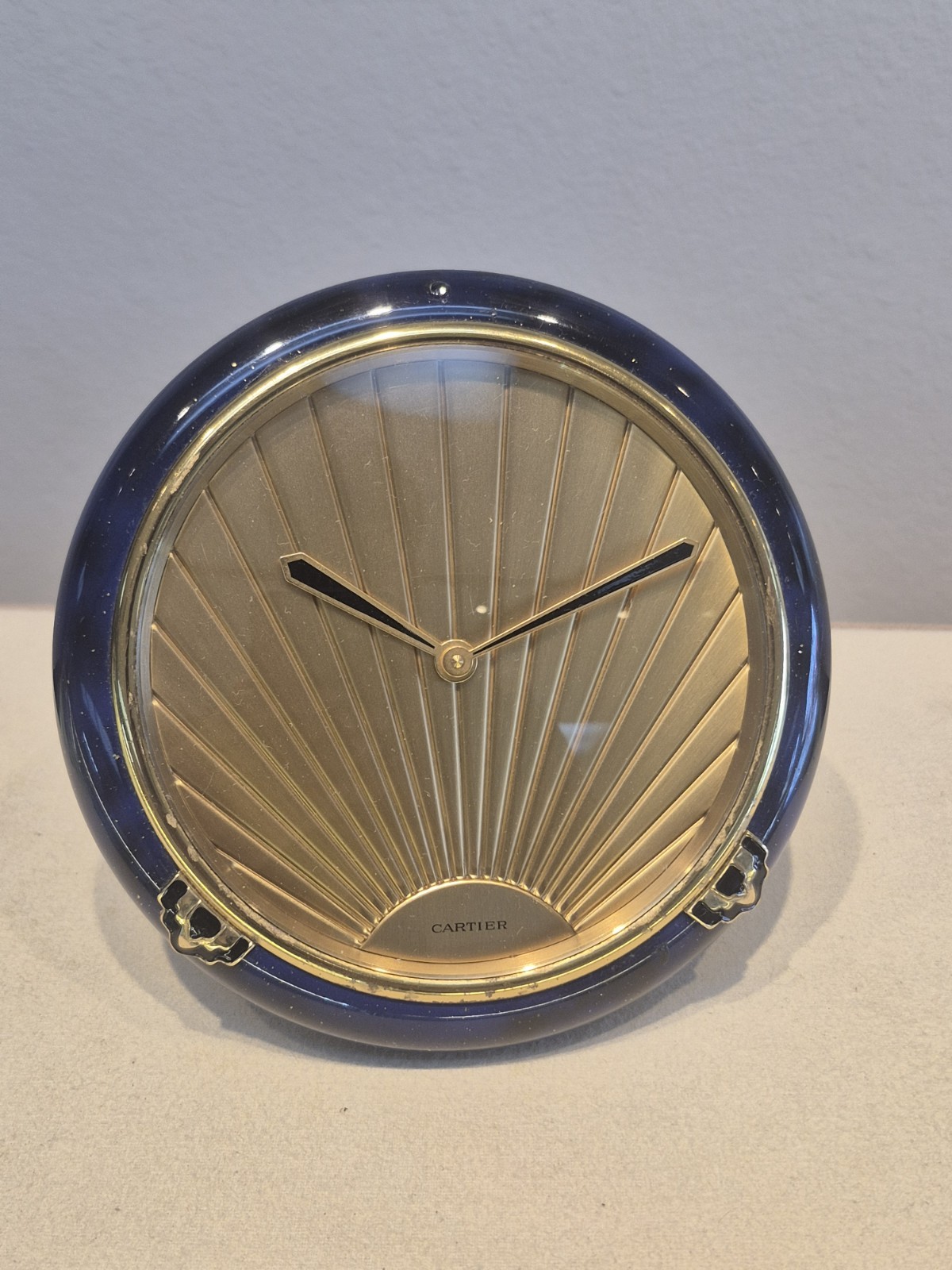 Authentic Cartier Must de Cartier Swiss Quartz Desk Clock Blue Lacquer Working 