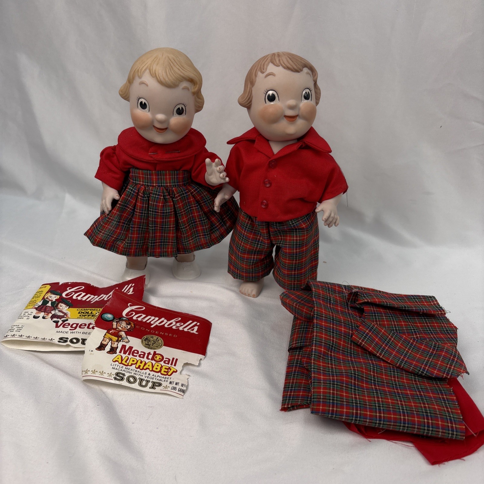 Vintage Pair Of Campbell's SOUP DOLLS ALL ORIGINAL RARE Porcelain + Fabric