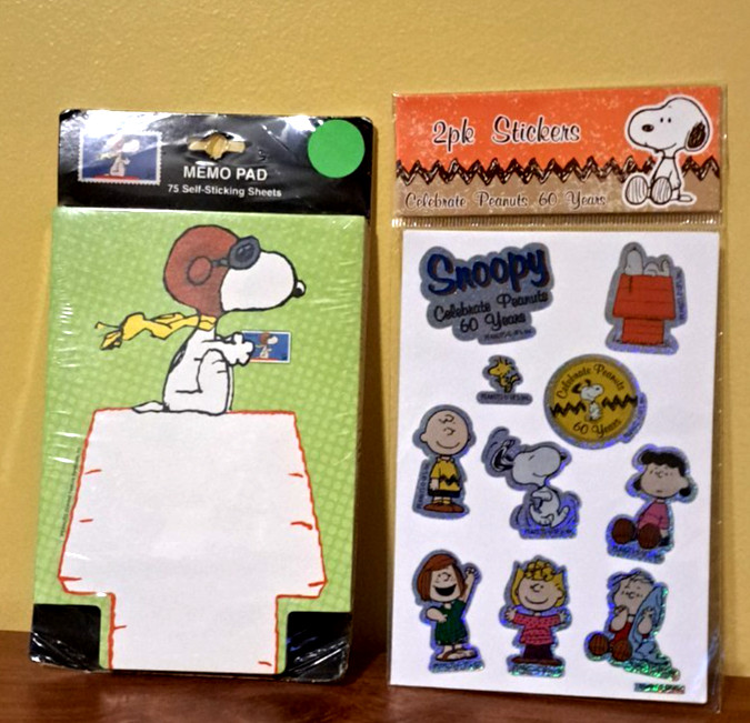 NIP PEANUTS SNOOPY 60th STICKERS & USPS HALLMARK 2001 FLYING ACE note pad STICKY