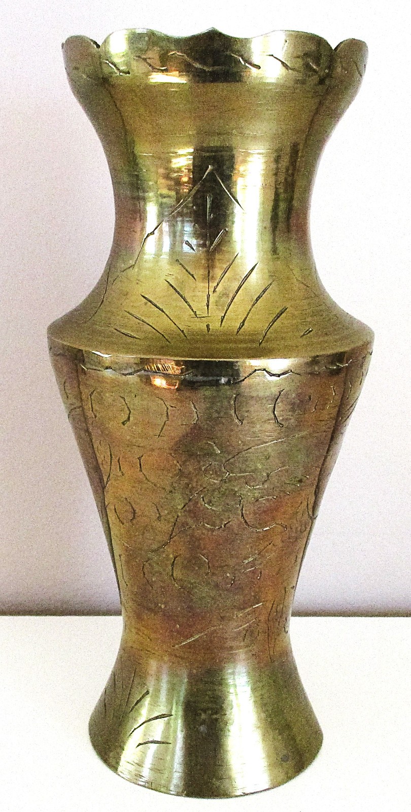 Vintage Mid-Century Hand-Etched Brass Vase from China ~ Very Good