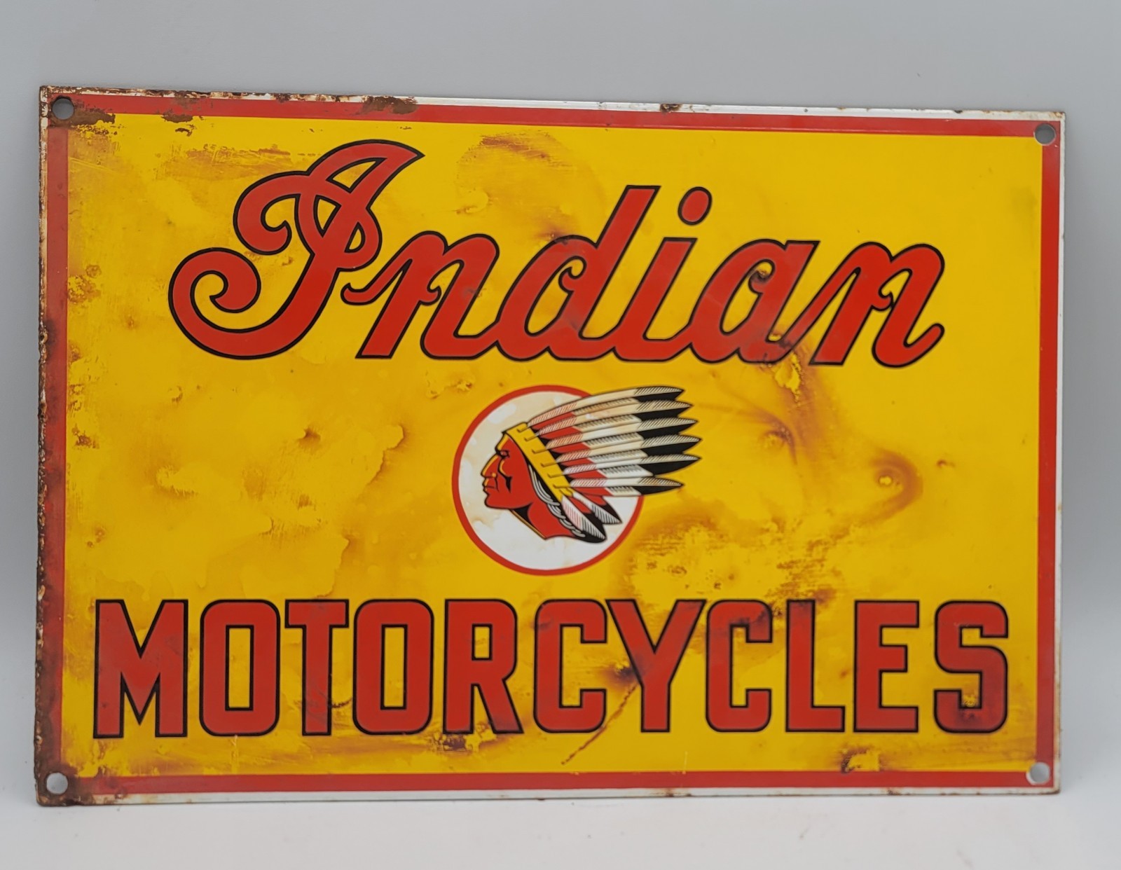 Vintage Indian Motorcycles Weathered Rustic Porcelain Enameled Metal Sign