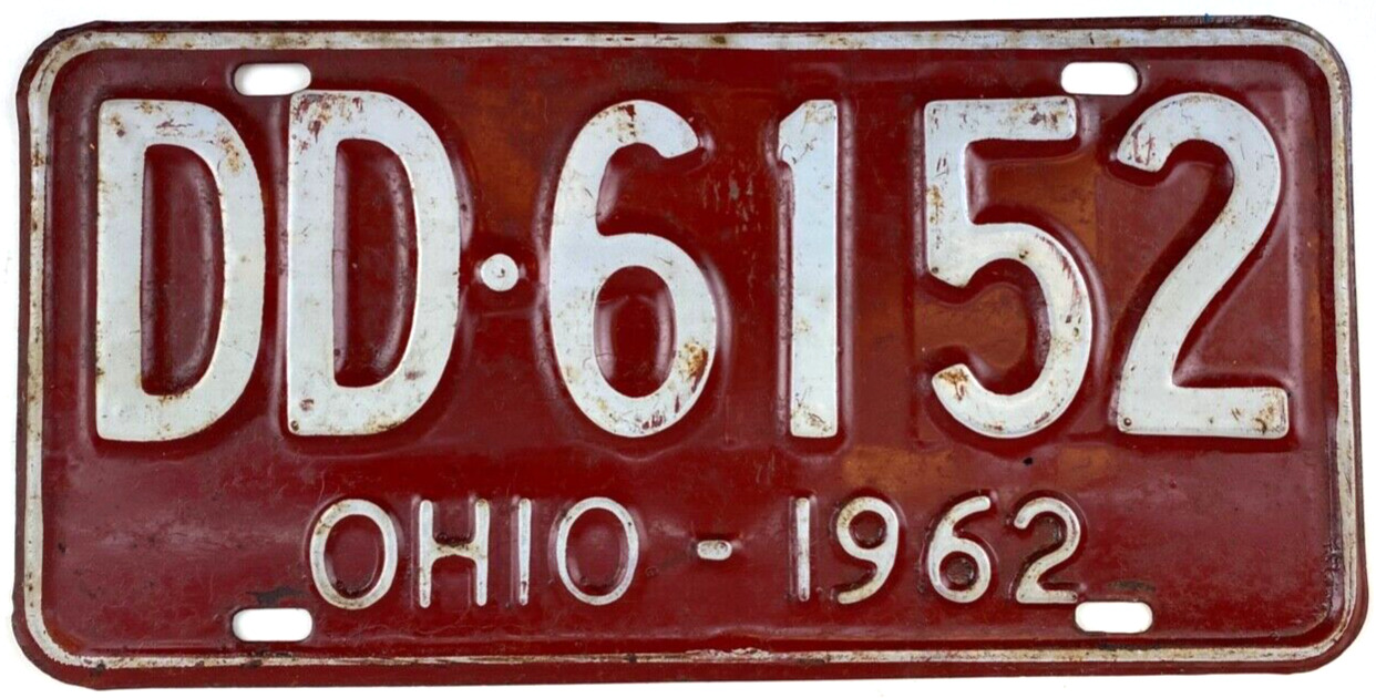 Ohio 1962 Old License Plate Garage Auto DD-6152 Man Cave Rustic Decor Collector