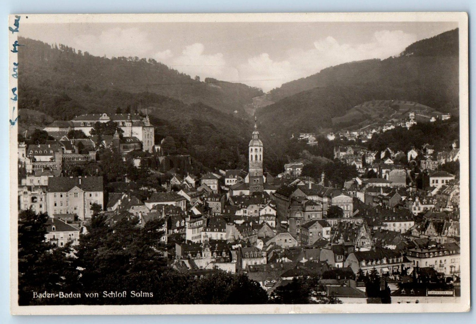 Germany Postcard Baden-Baden from Solms Castle c1920\'s RPPC Photo Antique