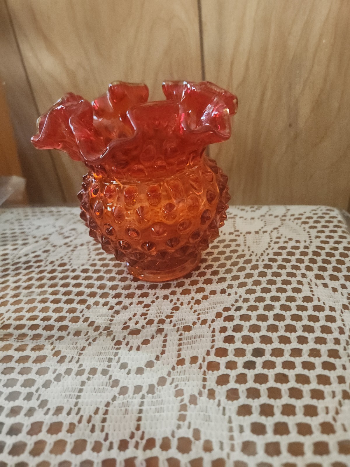 Fenton Glass Golden Amberina Ruffled Edge Hobnail 3\