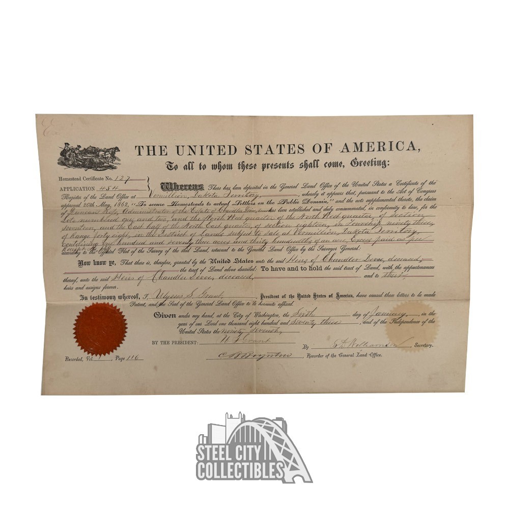 Ulysses S Grant 1873 Land Grant Document