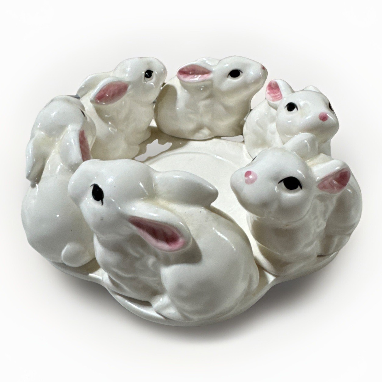 Ron Gordon Designs~1985 Circle of 6 White Rabbits/Bunnies~Ceramic~Korea(B49)